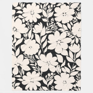 Modern Beige Flowers Black Botanical Fleecefilt