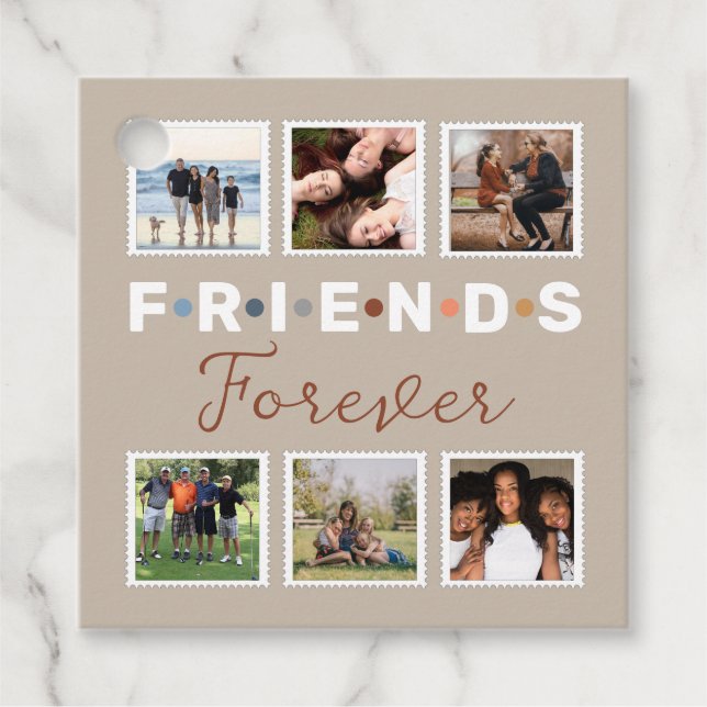 Modern Beige Friends Forever Photo Collage Gåvor Etiketter (Framsida)