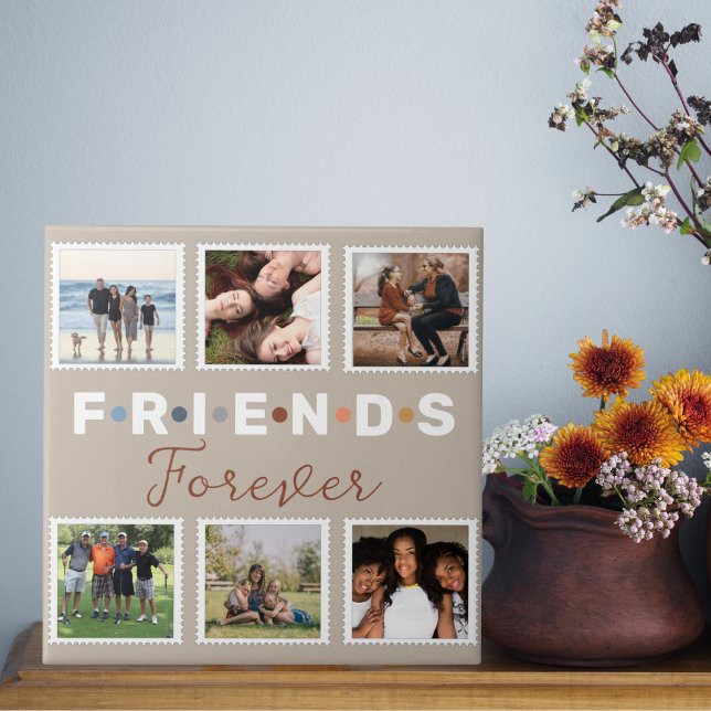 Modern Beige Friends Forever Photo Collage Kakelplatta (Skapare uppladdad)