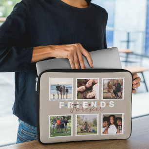 Modern Beige Friends Forever Photo Collage Laptop Fodral