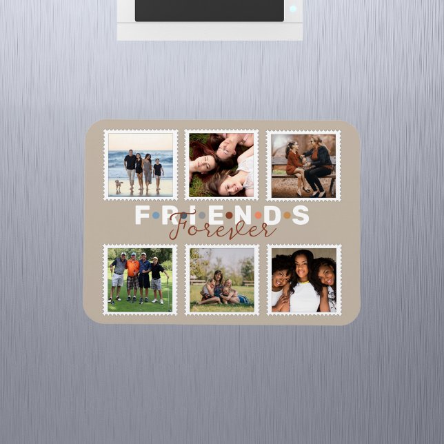 Modern Beige Friends Forever Photo Collage Magnet (Skapare uppladdad)