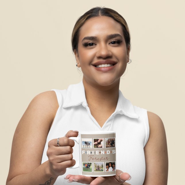 Modern Beige Friends Forever Photo Collage Två-Tonad Mugg (Skapare uppladdad)
