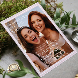 Modern Beige Gingham Photo Studentfest Inbjudningar