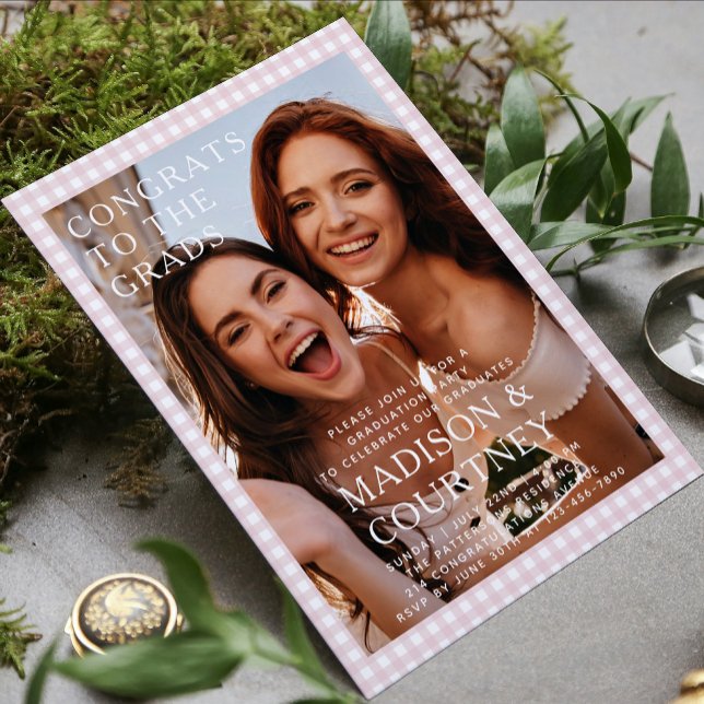 Modern Beige Gingham Photo Studentfest Inbjudningar (Skapare uppladdad)