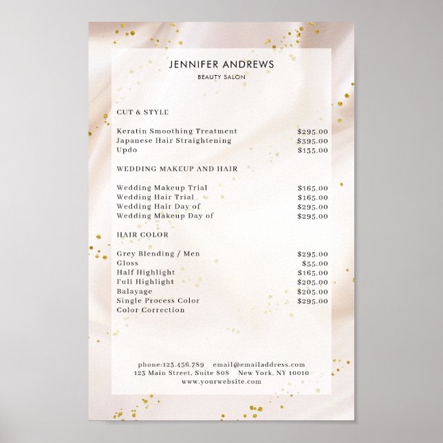 Modern, Beige Glitter Salon Pris List Poster (Framsidan)