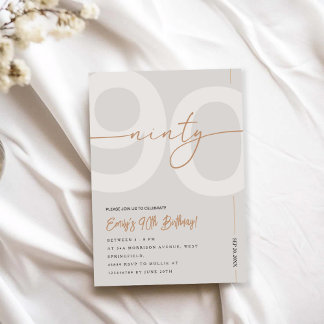 Modern Beige & Gold 90th Birthday Invitation Inbjudningar