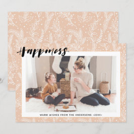 Modern Beige Gräs Bough Simple Script HAPPINESS Julkort