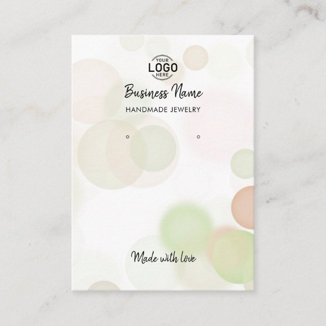 Modern Beige Grönt Bubbles Earrings Visning Card Visitkort (Framsida)