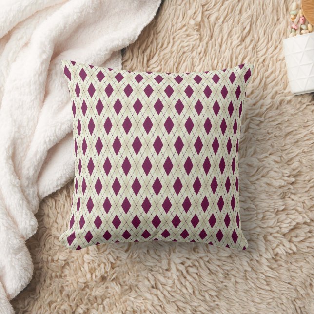 Modern Beige Lila Argyle Geometric Kudde (Filt)