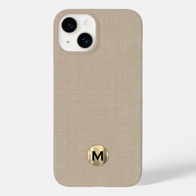 Modern Beige Linen Brushed Guld Monogram (Baksida)