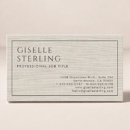 Modern Beige Linen Professional Luxury Minimalist  Visitkort