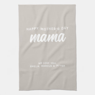 Modern Beige Mamma Barn Namn Mors dag Kökshandduk