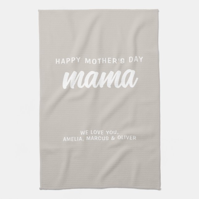 Modern Beige Mamma Barn Namn Mors dag Kökshandduk (Vertikal)