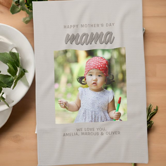 Modern Beige Mamma Kids Photo Mors dag Kökshandduk (Skapare uppladdad)