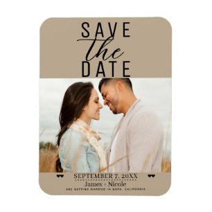 Modern Beige Mandel Save the Date Bröllopsfoto Magnet