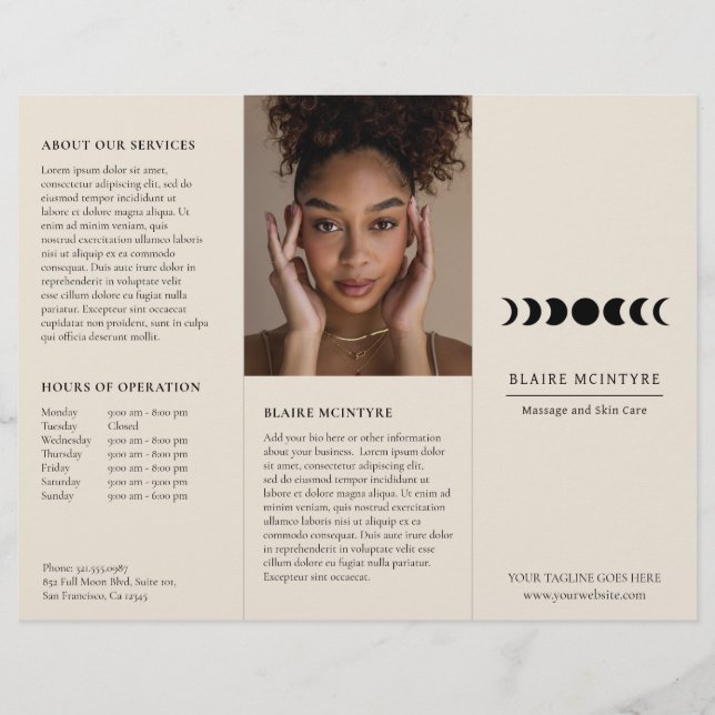 Modern Beige Måne Phases Elegant Tri-fold Brochure (Framsida)