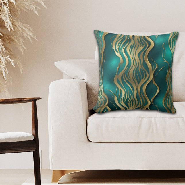 Modern Beige Marble Swirl Turkvoise Teal Blue Kudde (Modern Beige Marble Swirl Turquoise Teal Blue Throw Pillow)