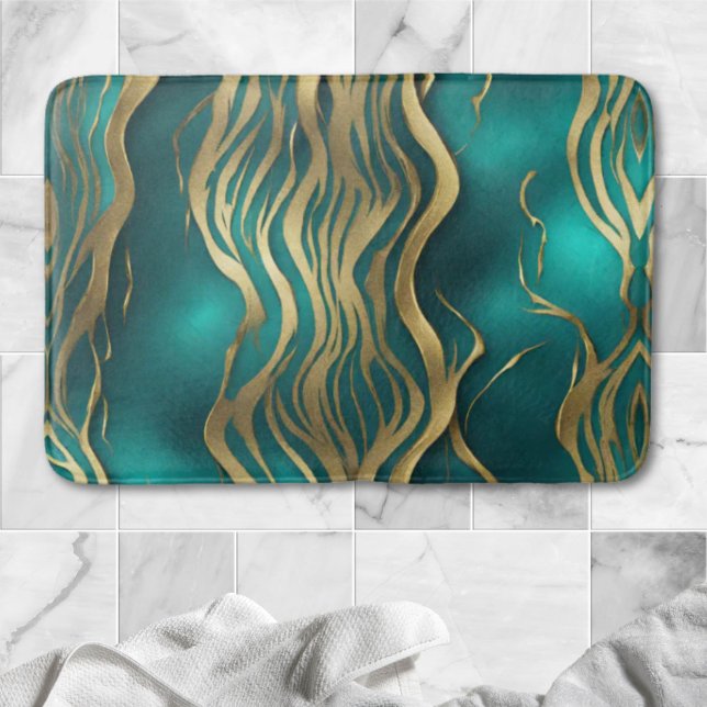 Modern Beige Marble Vågar Turcos Teal Blue Badrumsmatta (Modern Beige Marble Waves Turquoise Teal Blue Bath Mat)