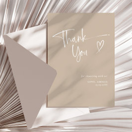 Modern Beige Minimalist Heart Baby Shower Tack Kort