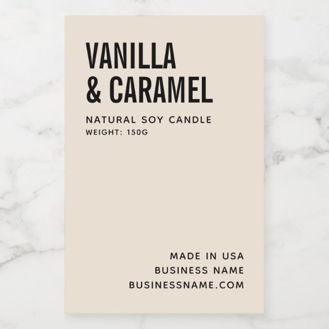 Modern beige minimalistisk sojaläck mat etikett (Singel etikett)