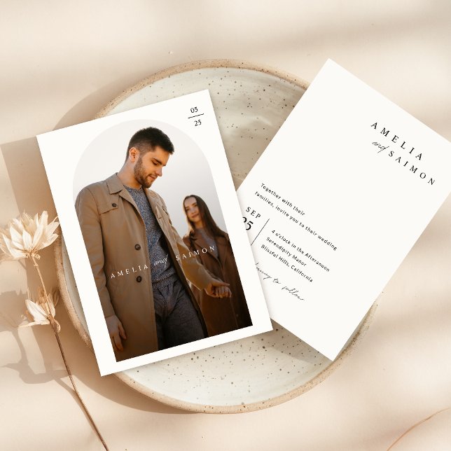 Modern Beige - minimalistiskt foto Bröllop Inbjudningar (Skapare uppladdad)