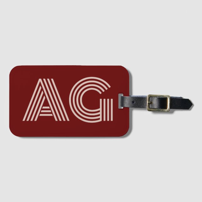 Modern Beige Monogram och Vin Bagagebricka (Framsida horisontal)