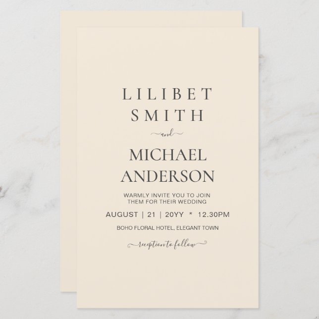 Modern Beige Monokrome Bröllop (Fram/baksida)