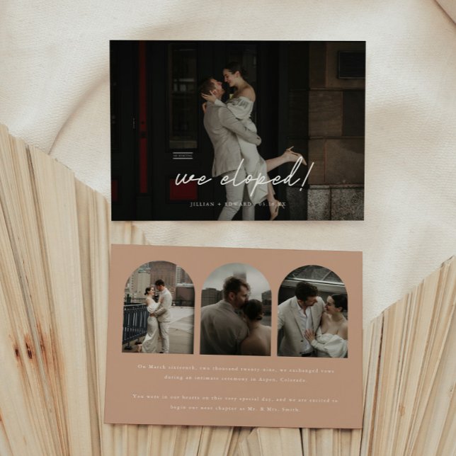 Modern Beige Multi Photo Arch Bröllop Elopement Meddelande (Skapare uppladdad)