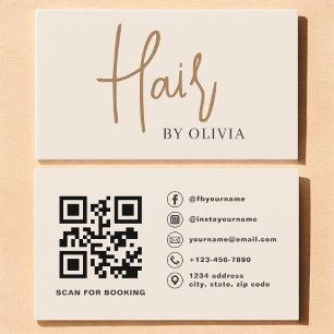 Modern beige neutral QR-kod frisörkort Visitkort