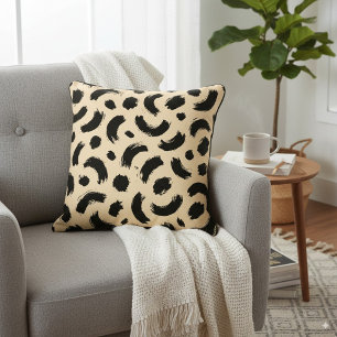 Modern Beige och Black Abstrakt Brush Leopard-punk Kudde