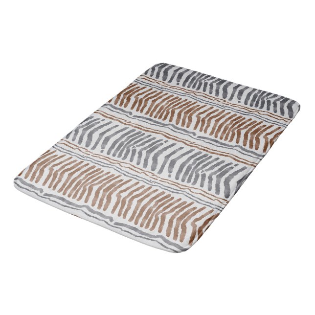 Modern beige och grå randig badrumsmatt badrumsmatta (Vinklad)