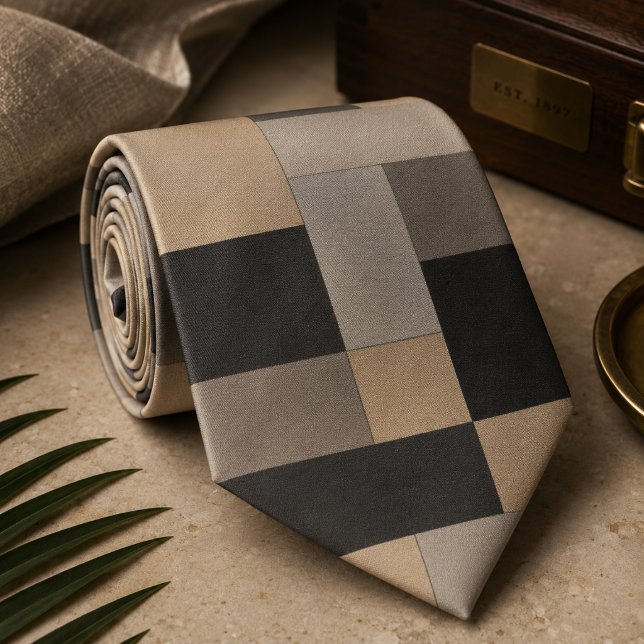 Modern beige och svart geometrisk slips (Skapare uppladdad)