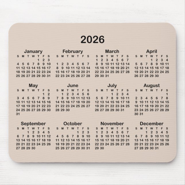Modern beige och svart kalender musmatta (Framsidan)
