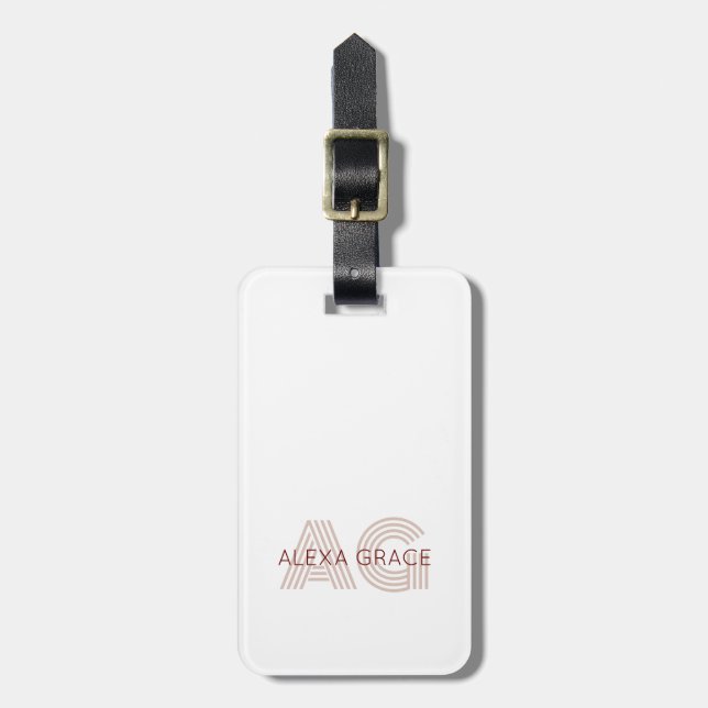 Modern Beige och Vin Monogram Bagagebricka (Vertikal Framsida)