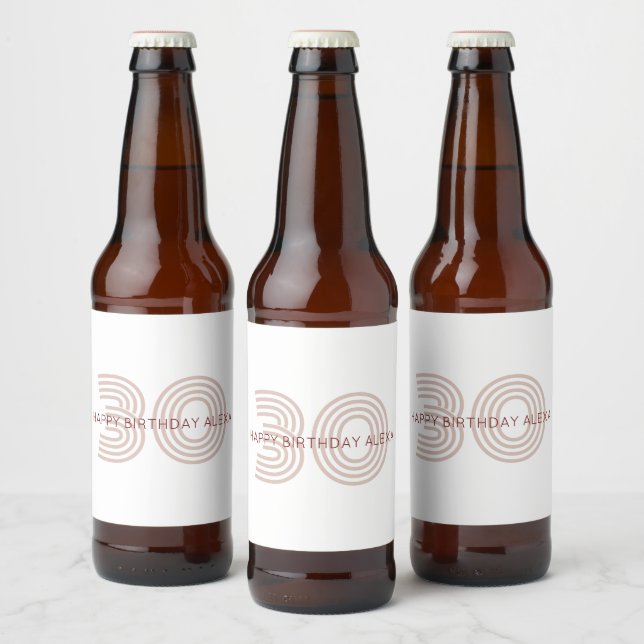 Modern Beige och Vin Monogram Ölflaska Etikett (Flaskor)