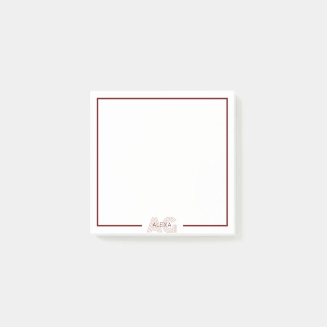 Modern Beige och Vin Monogram Post-it Block (Framsida)