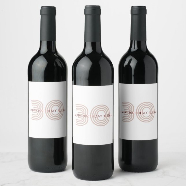 Modern Beige och Vin Monogram Vinflaska Etikett (Flaskor)