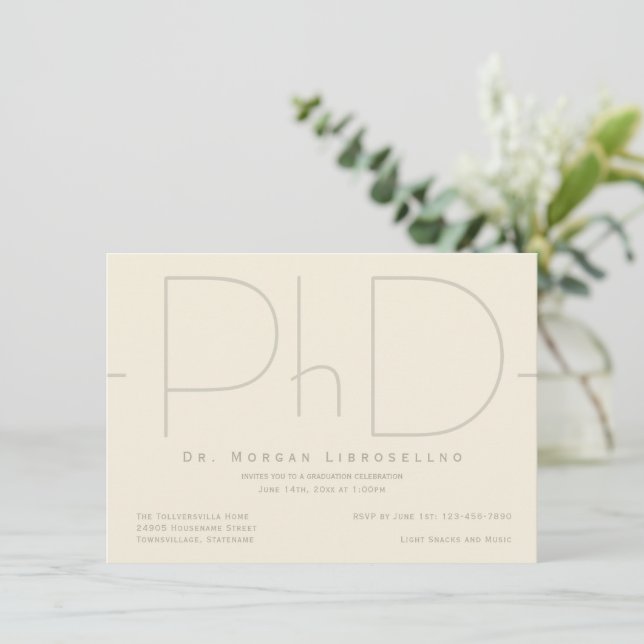 Modern Beige PhD Studenten-inbjudan Inbjudningar (Stående Fram)