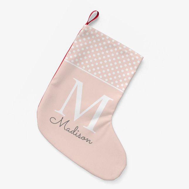 Modern beige prickmönster namnteckning monogram liten julstrumpa (Framsidan (Hängande))
