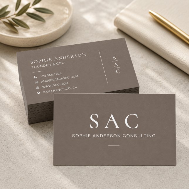 Modern Beige Professionell Konsult Visitkort (Modern Taupe Professional Consultant Business Card)