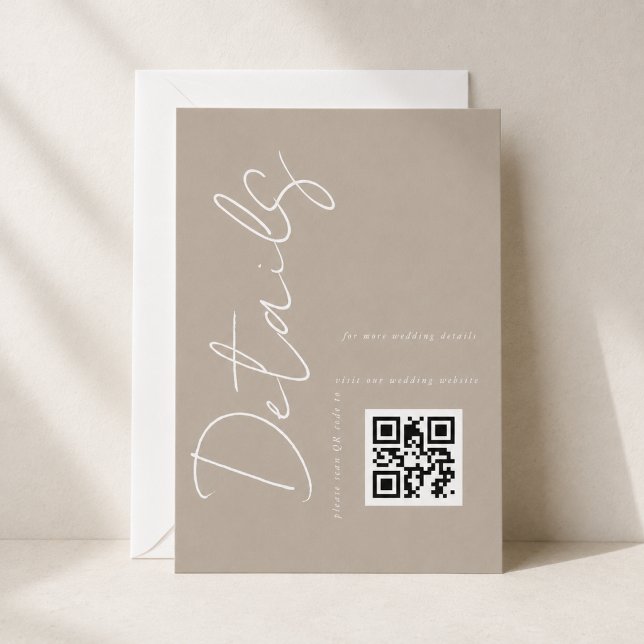 Modern Beige QR-kod Bröllopsdetaljer  Tilläggskort (Skapare uppladdad)