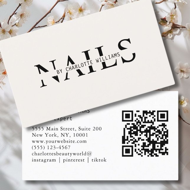Modern, Beige, QR-kod Visitkort (Modern, Beige, QR Code Business Card. Perfect for Beauty, Nails, Lashes, Hair experts and more.)