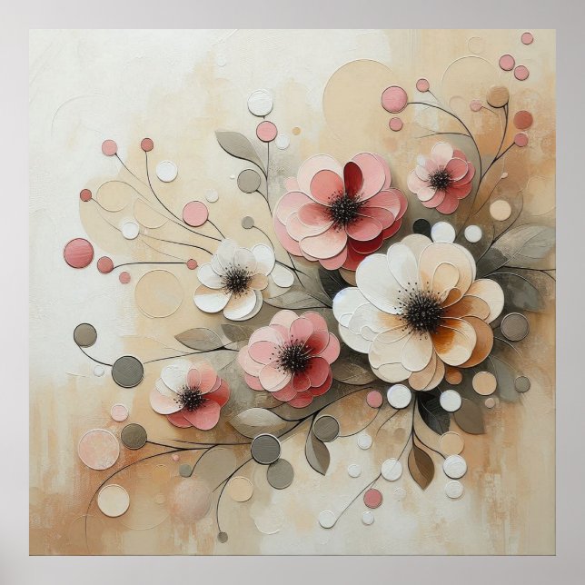 Modern Beige-Rosa Flowers 26 Poster (Framsidan)