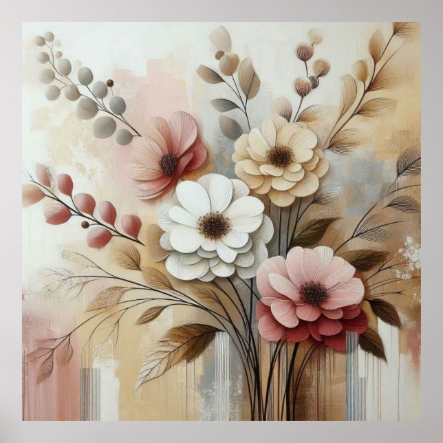 Modern Beige-Rosa Flowers 27 Poster (Framsidan)