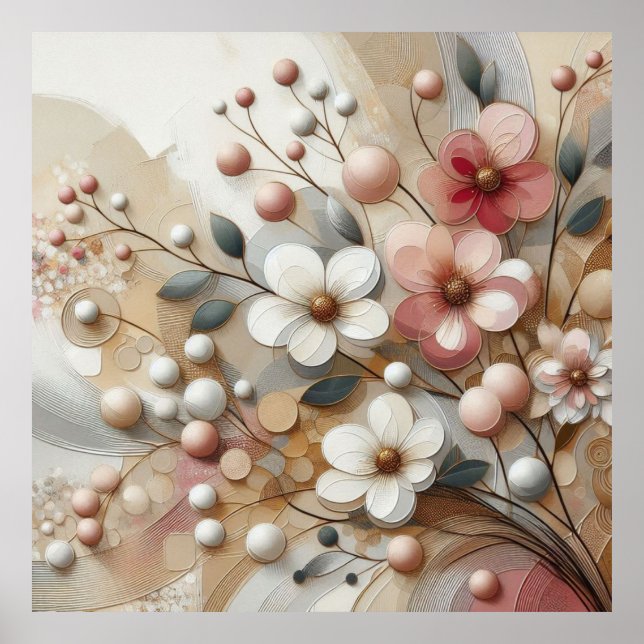 Modern Beige-Rosa Flowers 29 Poster (Framsidan)