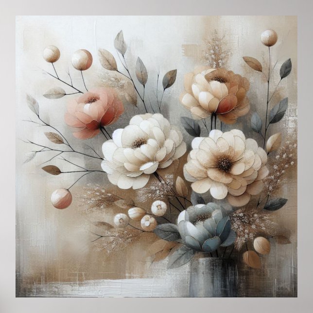 Modern Beige-Rosa Flowers 30 Poster (Framsidan)