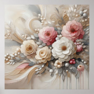 Modern Beige-Rosa Flowers 32 Poster