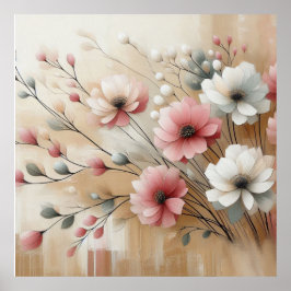 Modern Beige-Rosa Flowers 33 Poster