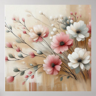 Modern Beige-Rosa Flowers 33 Poster