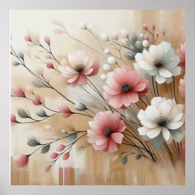 Modern Beige-Rosa Flowers 33 Poster (Framsidan)
